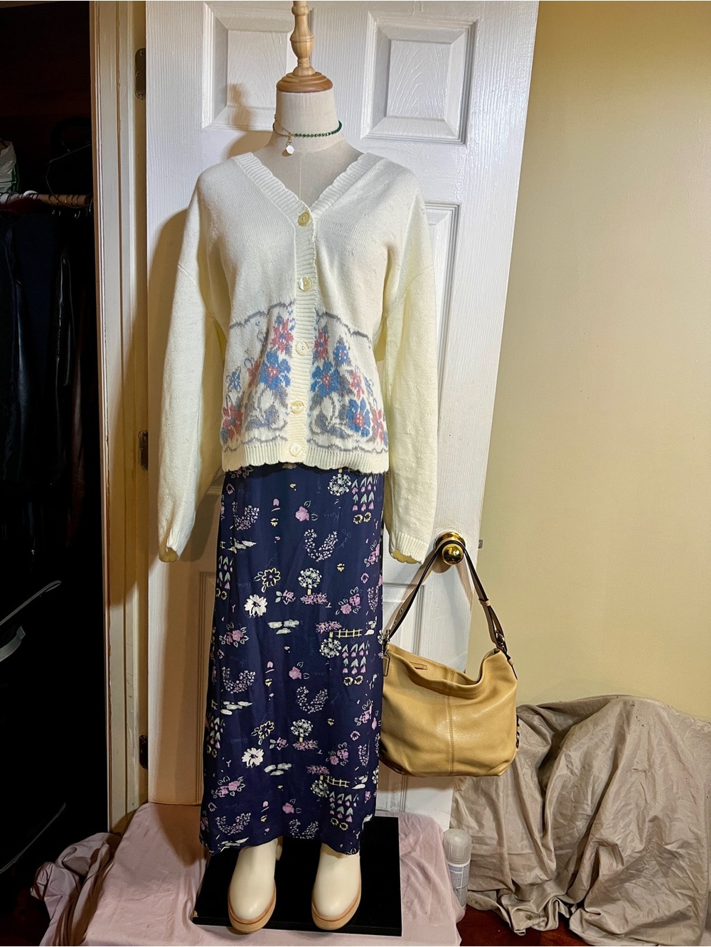 Melrose Collectibles Vtg 90s Wms Blue Pink Whimsical Cottagecore Midi Skirt L
